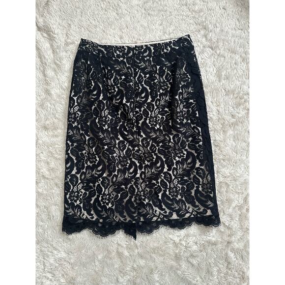 Sz 6 White House Black Market Lace Pencil Skirt Knee Length Scallop Edge Zip - Picture 6 of 7